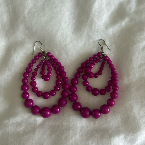 Jewelry - Fuchsia Beaded Teardrop Dangle Earrings - Women Jewelry